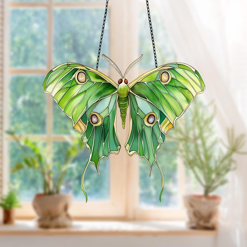Luna Moth Acrylic Window Hanging: Mica Flower Ornament