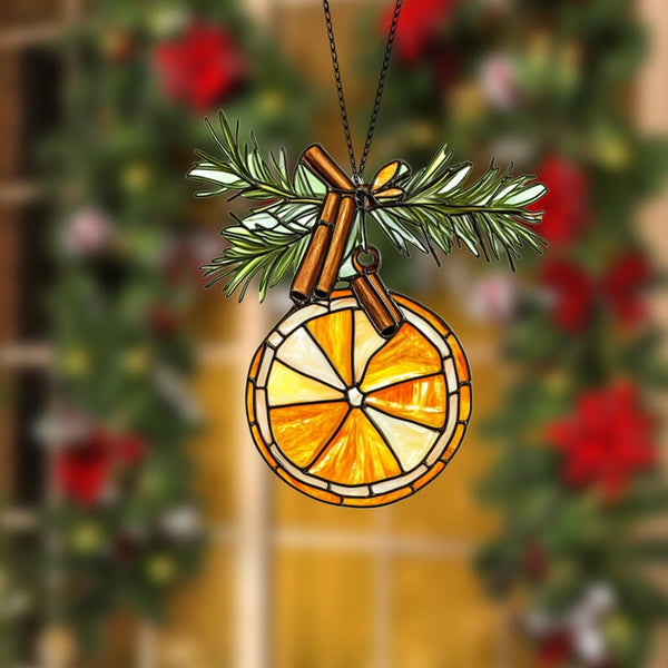 Orange Slice Christmas Ornament: Acrylic Window Hanging with Cinnamon