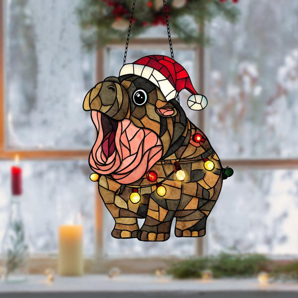 Hippo Christmas Ornament, Cute Moo Deng Window Hanging, Pet Owner Gift