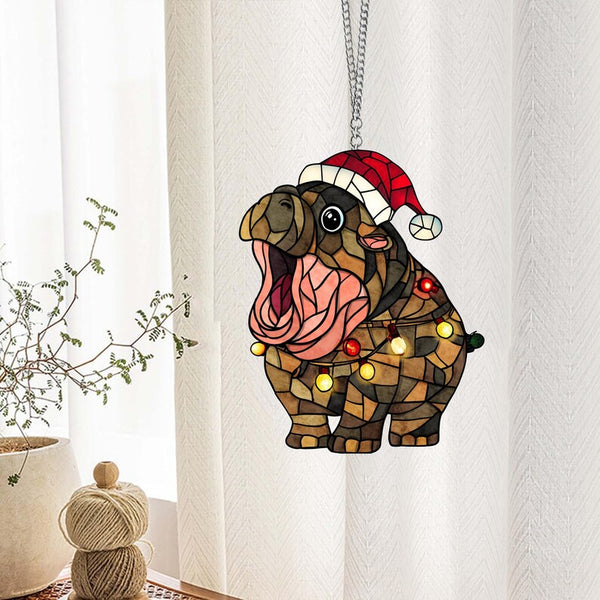 Hippo Christmas Ornament, Cute Acrylic Window Hanging, Pet Owner Gift