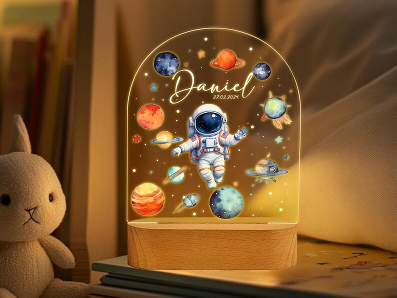 Personalized Astronaut Night Light, Space Nursery Decor, Baby Gift