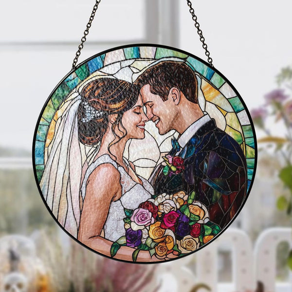 Personalized Stained Glass Couples Portrait: Wedding Anniversary Suncatcher