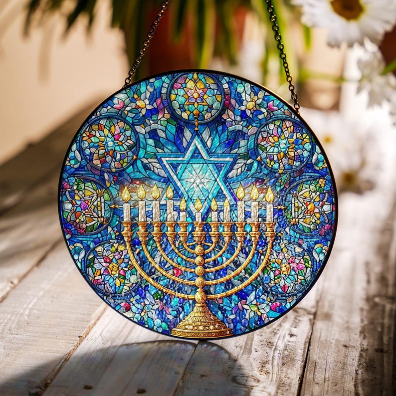 Star of David Suncatcher: Jewish Menorah Window Art, Hanukkah Decor