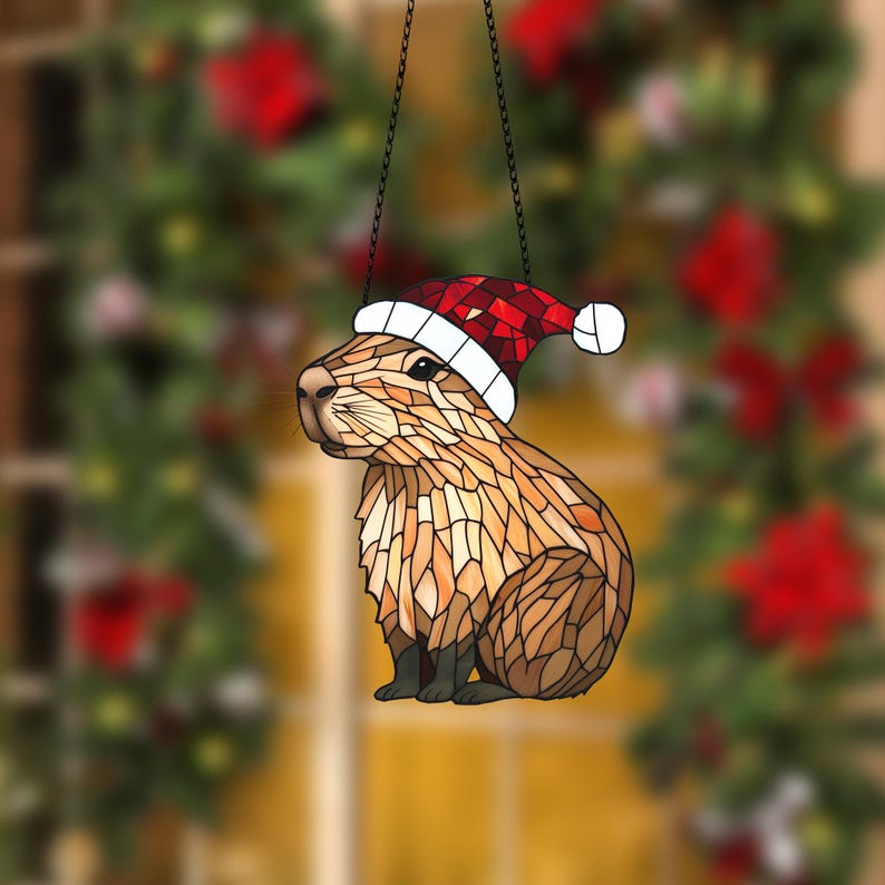 Capybara Christmas Ornament: Acrylic Holiday Window Hanging