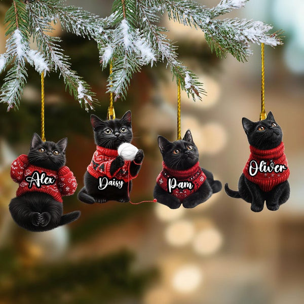 Personalized Black Cat Christmas Ornament: Acrylic Xmas Tree Hanging