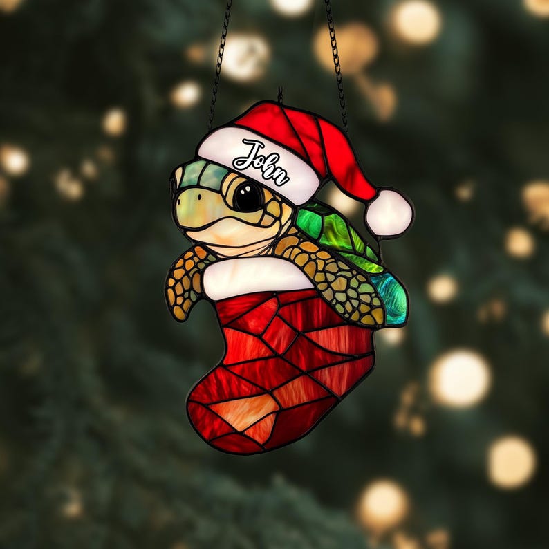 Personalized Sea Turtle Christmas Ornament: Acrylic Xmas Tree Decor