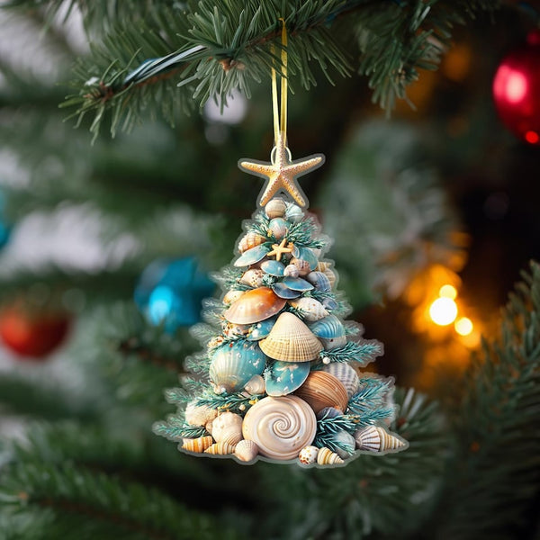 Personalized Seashell Christmas Tree Ornament: Coastal Holiday Decor