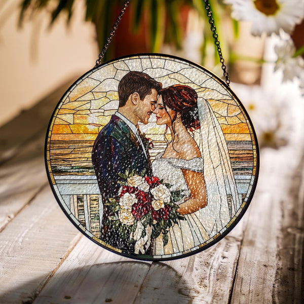 Personalized Stained Glass Portrait: Wedding Anniversary Suncatcher