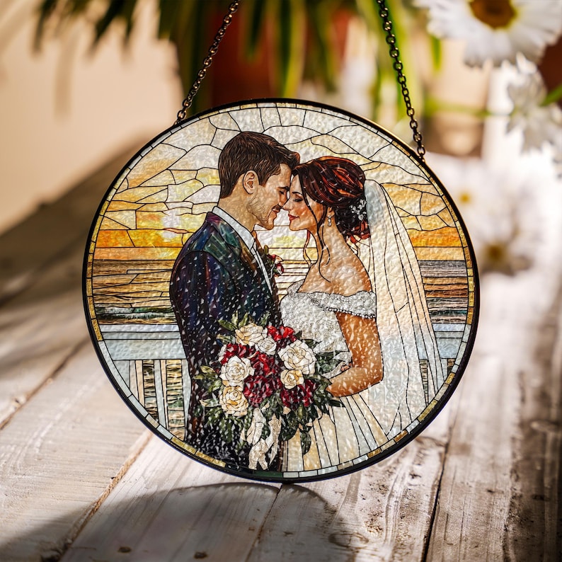 Personalized Stained Glass Portrait: Wedding Anniversary Suncatcher