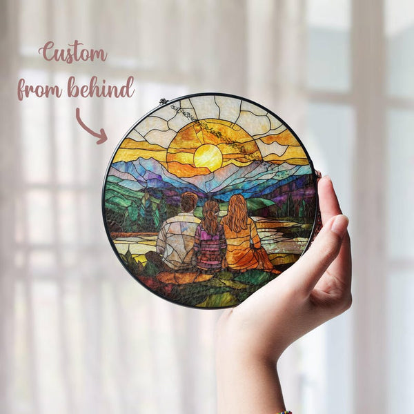 Personalized Family Portrait Stained Glass Suncatcher: Custom Memorial Gift