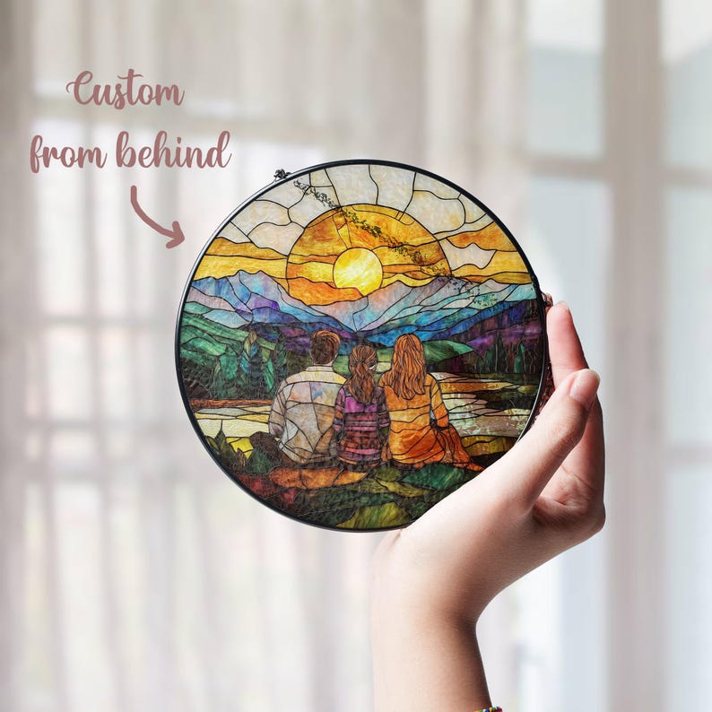 Personalized Family Portrait Stained Glass Suncatcher: Custom Memorial Gift