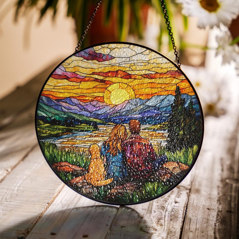 Custom Family Portrait Stained Glass Suncatcher: Personalized Memorial Gift