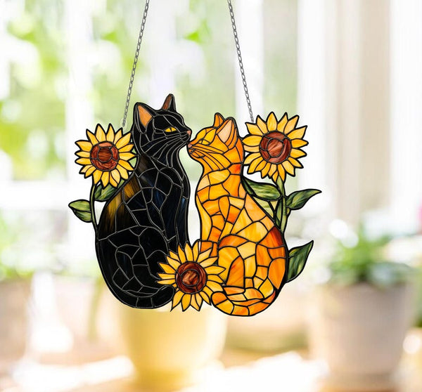 Personalized Cat Sunflower Acrylic Window Hanging: Cat Lover Gift