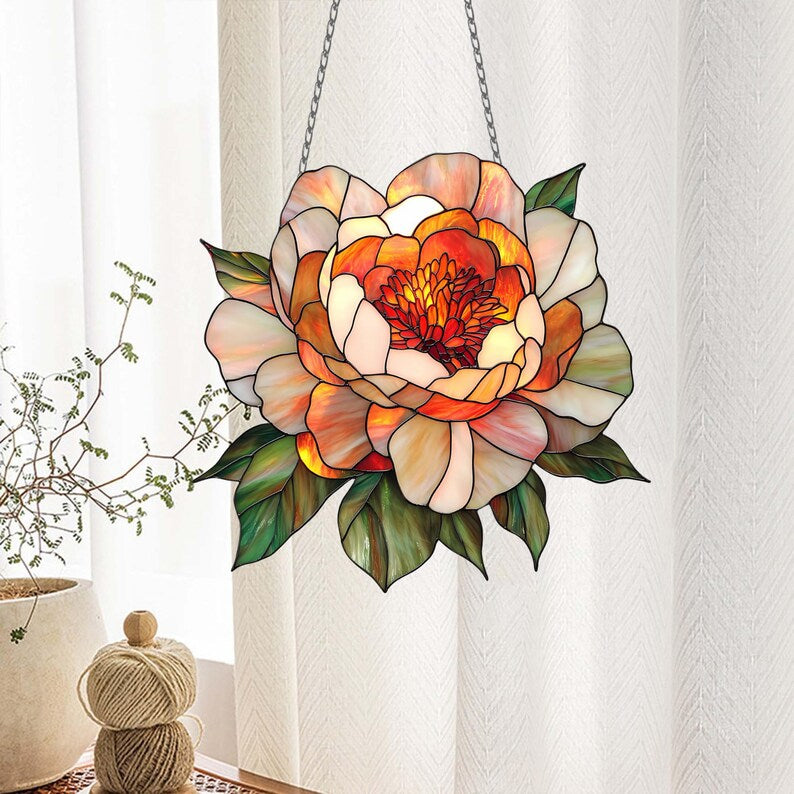 Peony Birth Flower Acrylic Window Hanging: Floral Decor
