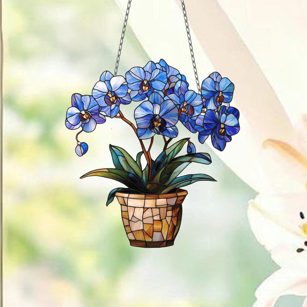 Acrylic Purple Orchid Window Hanging: Floral Home Decor