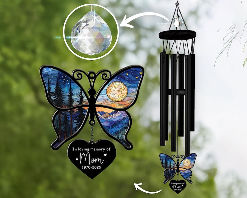 Personalized Memorial Wind Chime: Butterfly Suncatcher, Loss of Mom Gift