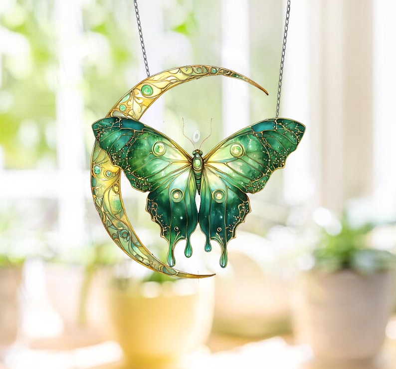 Luna Moth & Crescent Moon Acrylic Window Hanging