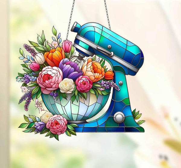 Floral Dough Mixer Acrylic Window Hanging: Baker Decor