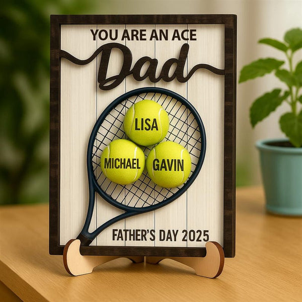 Personalized Tennis Dad Wooden Plaque: Custom Kid's Names