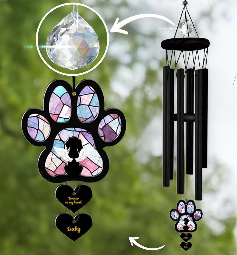 Personalized Dog Memorial Wind Chime: Acrylic Paw Print Sympathy Gift