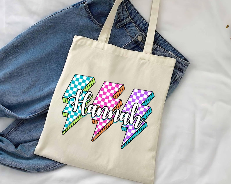 Personalized Teacher Tote Bag: Lightning Bolt Design, Eco-Friendly Canvas