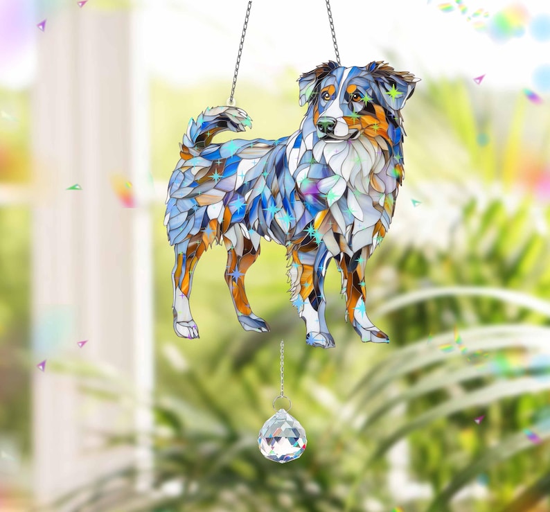 Holographic Australian Shepherd Suncatcher: Rainbow Dog Memorial Gift