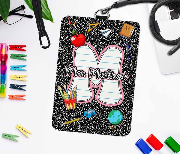Personalized Teacher ID Badge Holder: Composition Book Design, Synthetic Leather