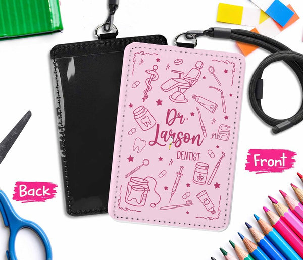 Personalized Leather Dentist Badge Holder: Teacher Nurse ID Lanyard