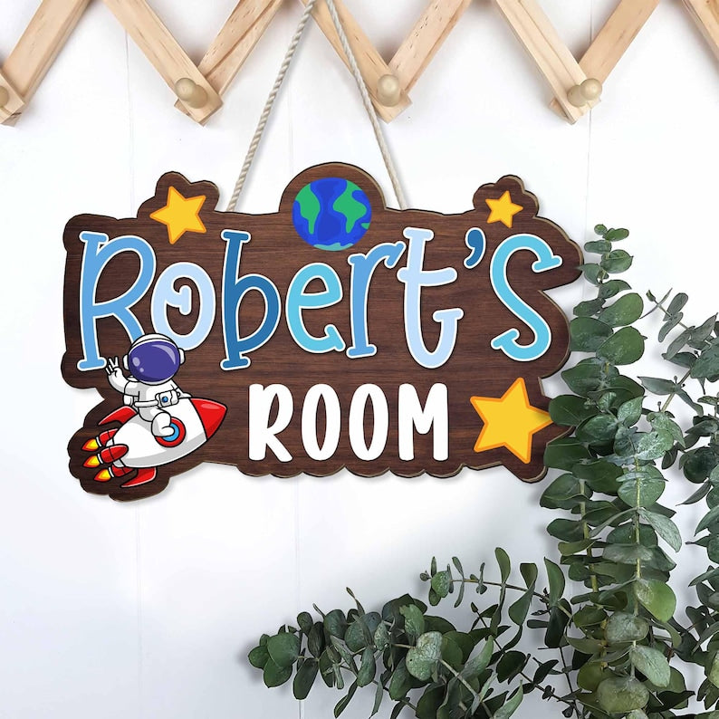 Personalized Astronaut Name Sign: Custom Wooden Nursery Decor