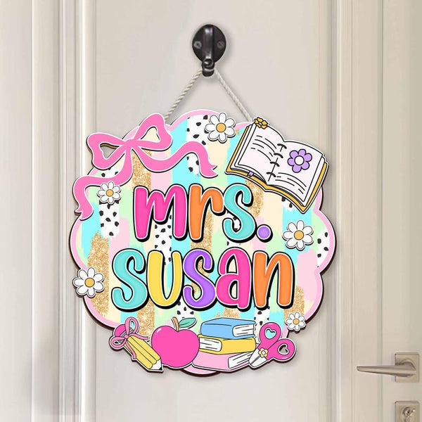 Custom Teacher Name Sign: 3D Preppy Classroom Door Hanger