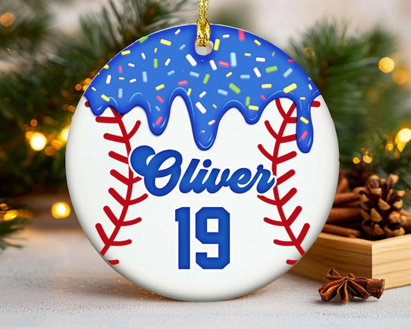 Custom Baseball Ice Cream Drip Porcelain Ornament: Gift For Son