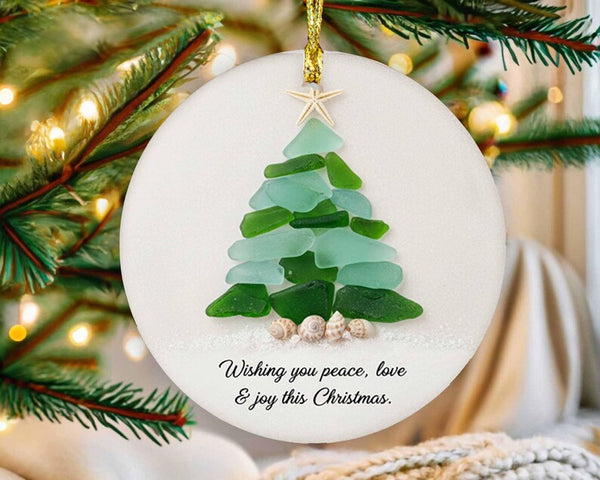 Sea Glass 2D Christmas Ornament: Coastal Porcelain Decoration, Christmas Tree Decor