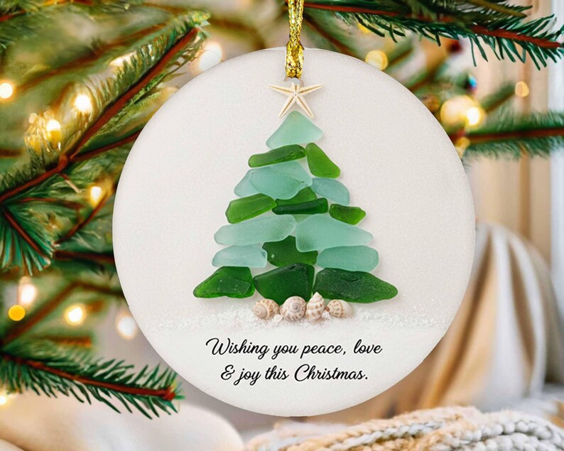 Sea Glass 2D Christmas Ornament: Coastal Porcelain Decoration, Christmas Tree Decor