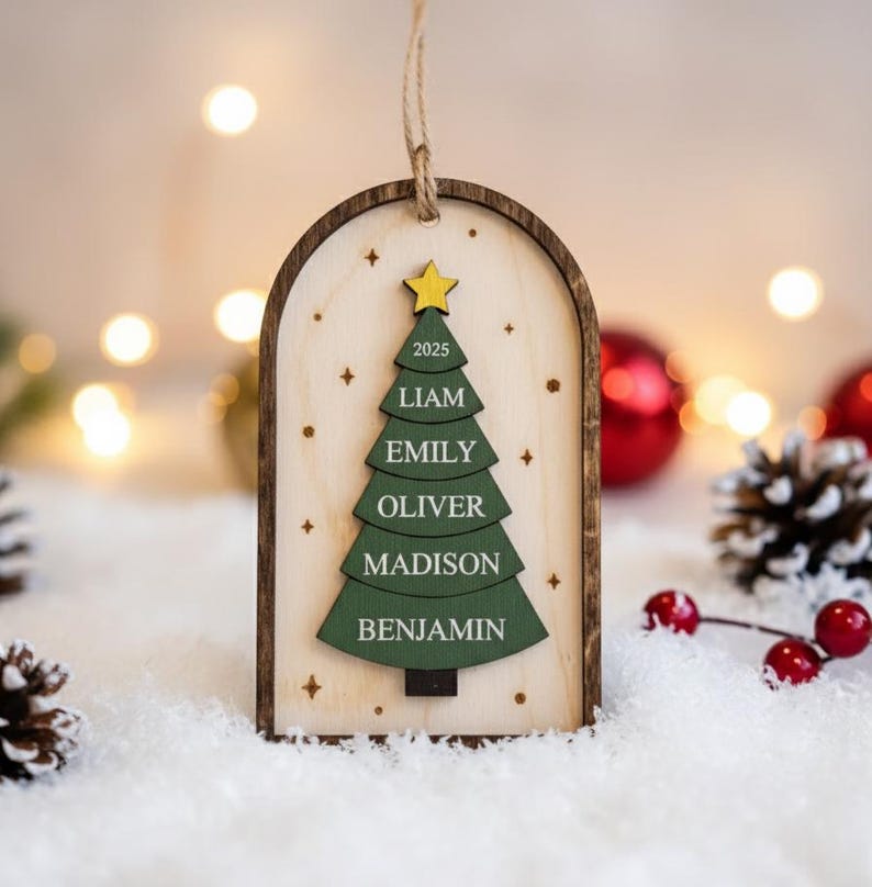 Family Christmas Ornament, 2025 Personalized 3D Ornament With Names, Custom Family Name on Christmas Tree Ornament
