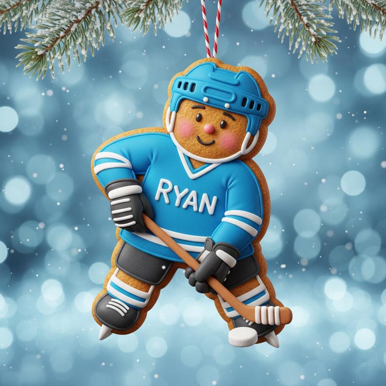 Custom Name Ice Hockey Gingerbread Ornament: Gift for Hockey Lovers