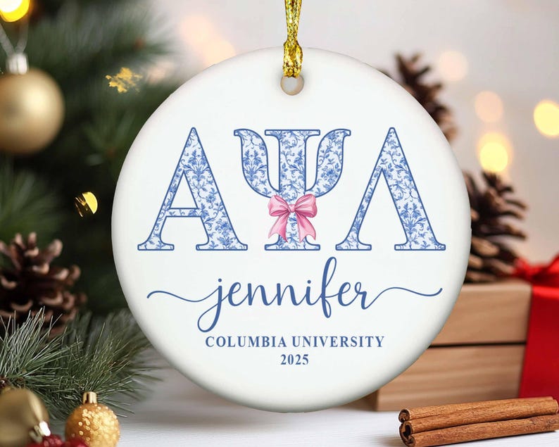 Custom Name Sorority Christmas Ornament: Blue Chinoiserie Decor, Ornament 2025