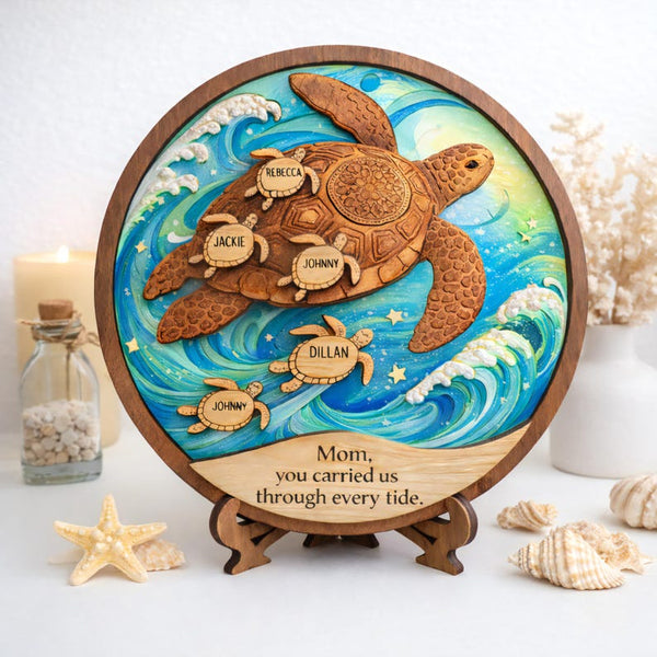 Custom Wooden Sea Turtle Sign, Personalized Mom Gift, Coastal Decor