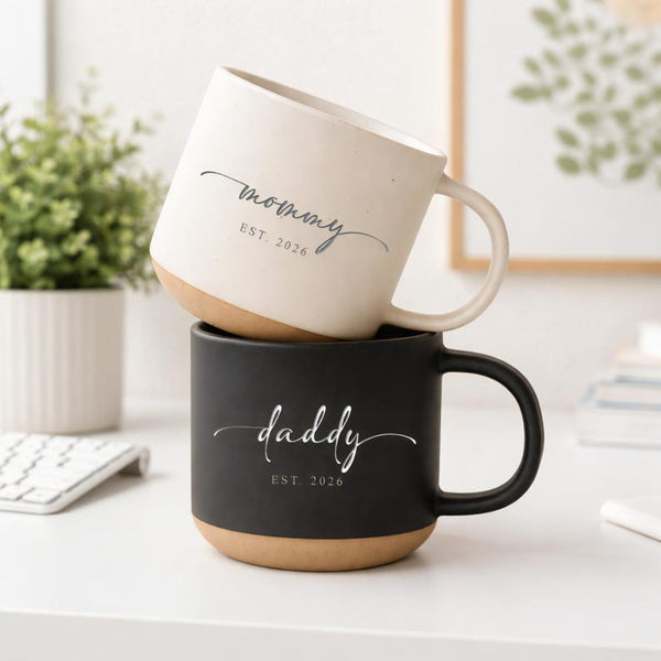 Custom Engraved Mom Dad Mug, New Mom Dad Pottery Mug, New Dad Mom Mug, Baby Shower Gift, Future Parents Est 2026, First Time Mama Papa Gift