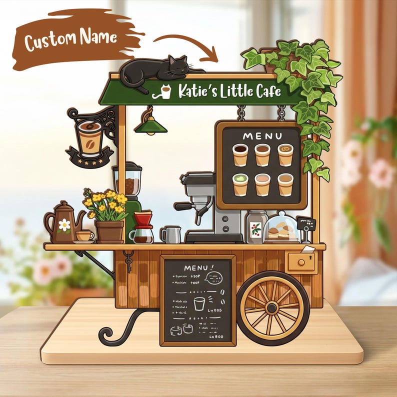 Personalized Coffee Shop Wooden Block, Custom Cafe Decor, Mini Kitchen Sign