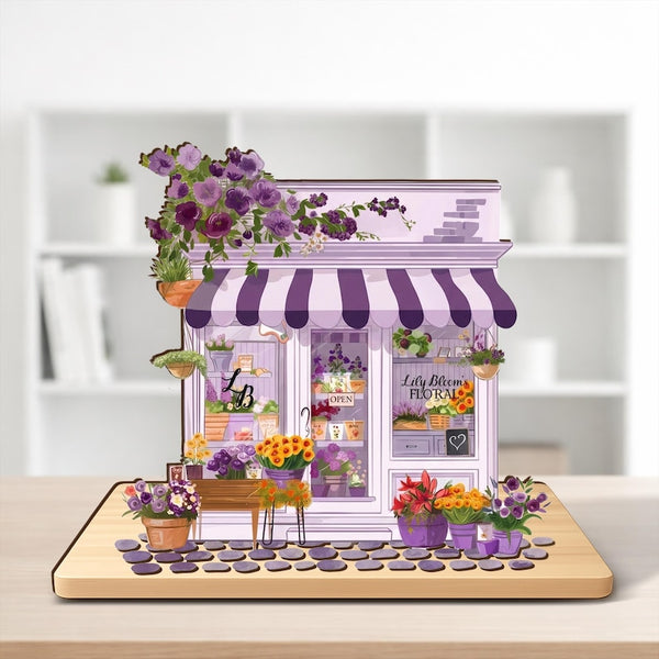 Personalized Floral Shop Wooden Block Decor, Cottage Storefront Sign, Spring Shelf Accent