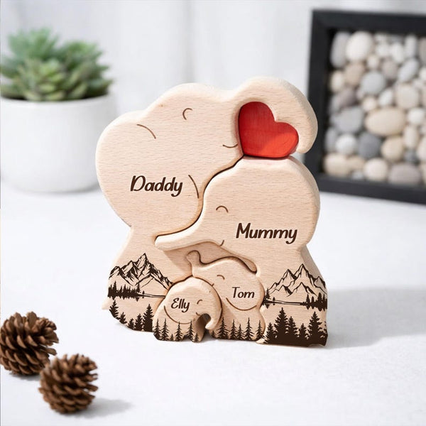 Wooden Elephant Family Puzzle, Animal Family Decor, New Mom Gift, Wedding Anniversary Gifts, Mother's Day Gift for Mom, Family Name Keepsake