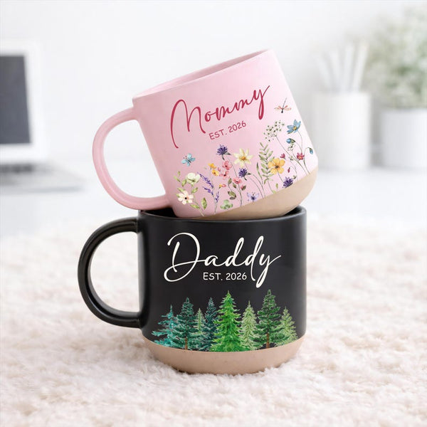Custom Engraved Mom Dad Mug, New Mom Dad Pottery Mug, Mom And Dad Mugs Est 2026, Future Parents Est 2026, First Time Mama Papa Gift