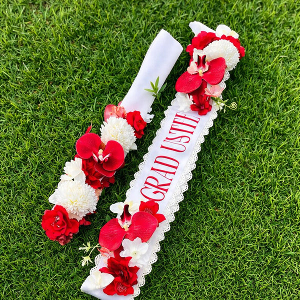 Custom Floral Graduation Stole, Ribbon Flower Lei, Grad Sash, Senior Photo Prop