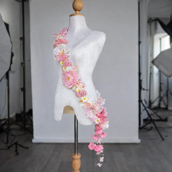 Custom Pink Floral Graduation Stole, Ribbon Flower Lei Sash, Senior Photo Prop
