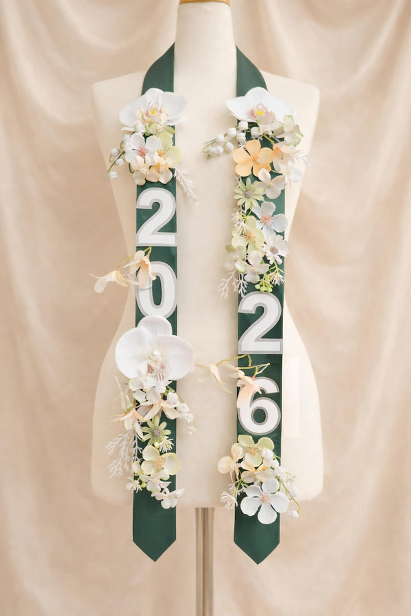 Custom Pastel Floral Graduation Stole, Handmade Grad Sash, Senior Photo Prop