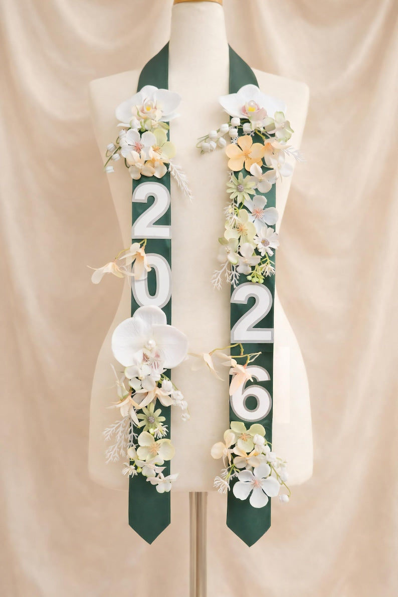 Custom Pastel Floral Graduation Stole, Handmade Grad Sash, Senior Photo Prop