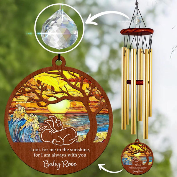Personalized Memorial Windchimes, Angel Baby Keepsake, Wood Acrylic Suncatcher