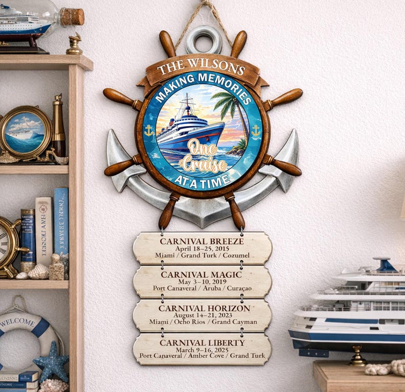 Personalized Wooden Cruise Memory Sign, Family Name Nautical Decor