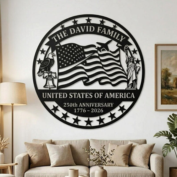 Personalized USA 250th Anniversary Metal Sign – Custom Family Name Patriotic Wall Art 1776-2026