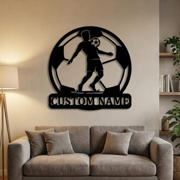 Personalized Soccer Player Metal Sign – Custom Name Wall Art, Modern Decor
